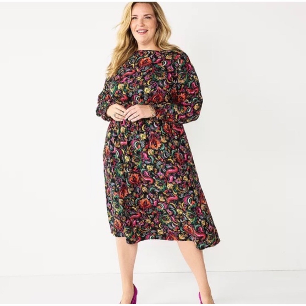 Kohl's Croft & Barrow Women's Plus Size 2X Long Sleeve Paisley Print‎ Dress